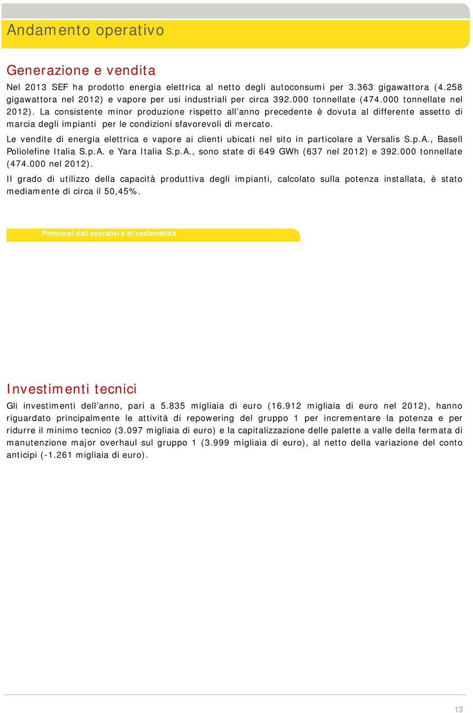 La consistente minor produzione rispetto all anno precedente è dovuta al differente assetto di marcia degli impianti per le condizioni sfavorevoli di mercato.