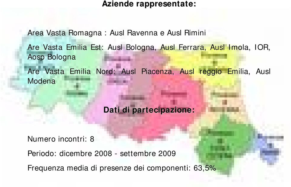 Ausl Piacenza, Ausl reggio Emilia, Ausl Modena Dati di partecipazione: Numero incontri: