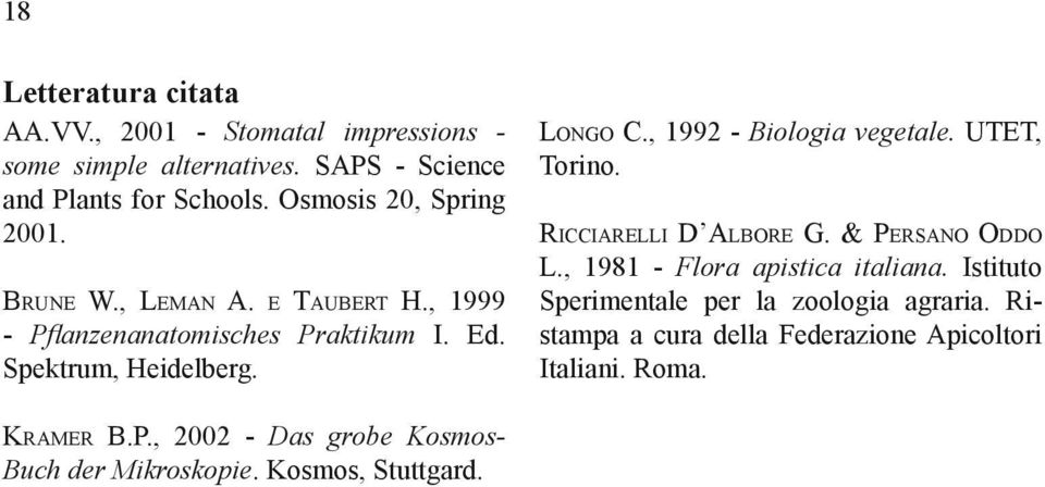 , 1992 - Biologia vegetale. UTET, Torino. RICCIARELLI D ALBORE G. & PERSANO ODDO L., 1981 - Flora apistica italiana.