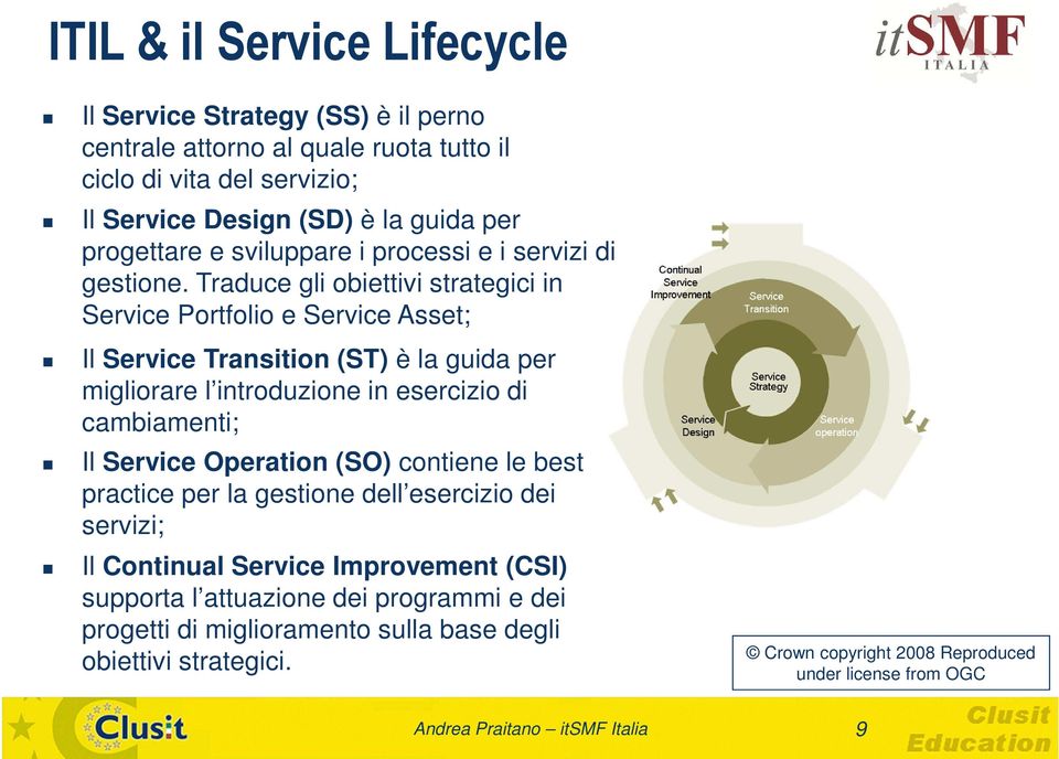 Traduce gli obiettivi strategici in Service Portfolio e Service Asset; Il Service Transition (ST) è la guida per migliorare l introduzione in esercizio di cambiamenti; Il Service