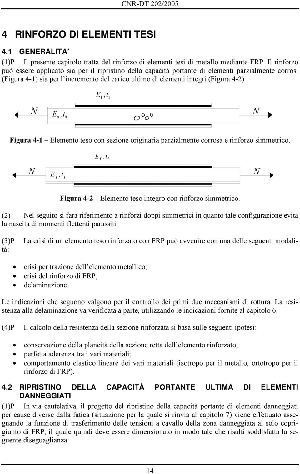 N E,t s s E,t f f N Figura 4-1 Elemento teso con sezione originaria parzialmente corrosa e rinforzo simmetrico. N E,t s s E,t f f N Figura 4-2 Elemento teso integro con rinforzo simmetrico.