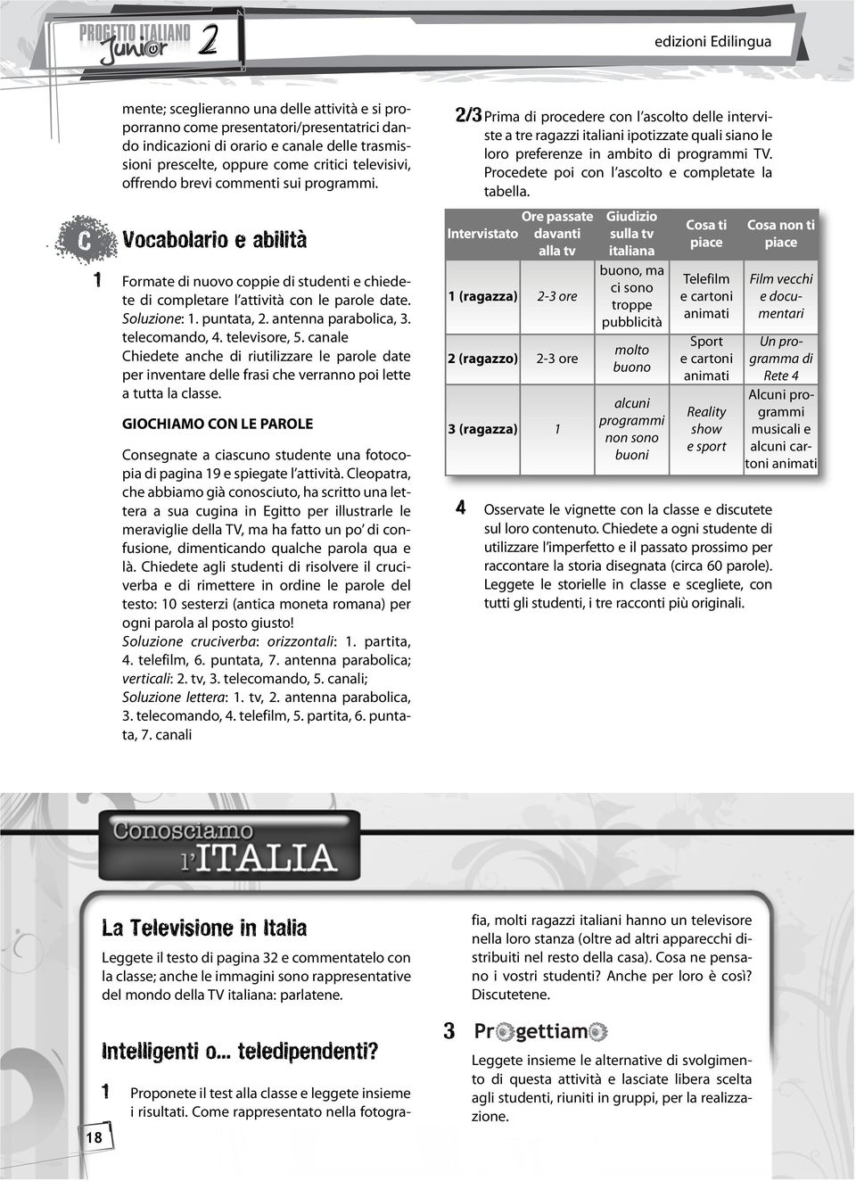 antenna parabolica, 3. telecomando, 4. televisore, 5. canale Chiedete anche di riutilizzare le parole date per inventare delle frasi che verranno poi lette a tutta la classe.