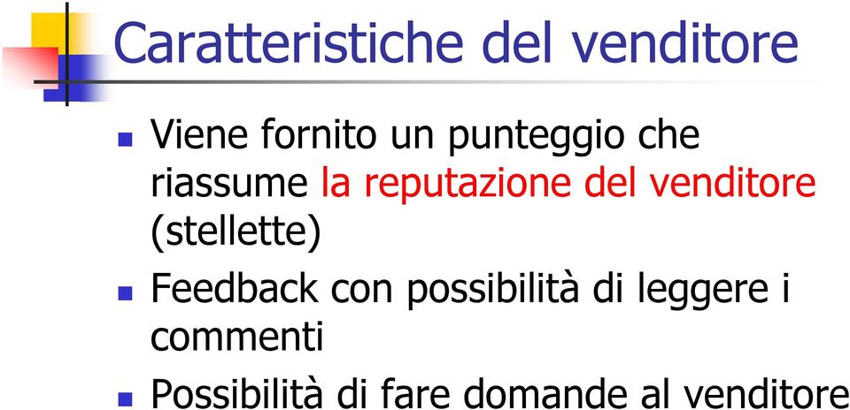 venditore (stellette) Feedback con possibilità di