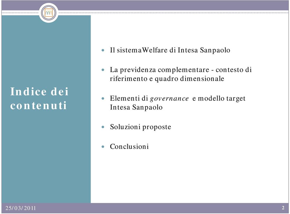 quadro dimensionale Elementi di governance e modello