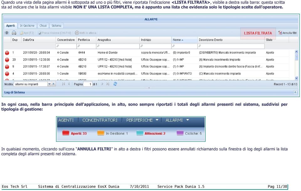 In ogni caso, nella barra principale dell'applicazione, in alto, sono sempre riportati i totali degli allarmi presenti nel sistema, suddivisi per tipologia di gestione: In