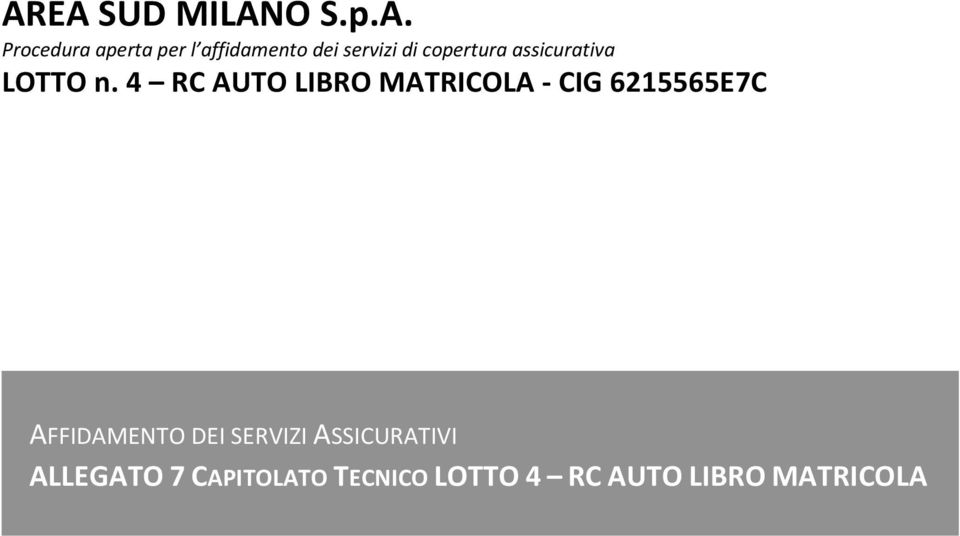 4 RC AUTO LIBRO MATRICOLA - CIG 6215565E7C AFFIDAMENTO