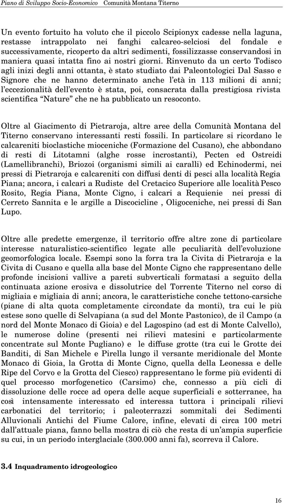 Rinvenuto da un certo Todisco agli inizi degli anni ottanta, è stato studiato dai Paleontologici Dal Sasso e Signore che ne hanno determinato anche l età in 113 milioni di anni; l eccezionalità dell