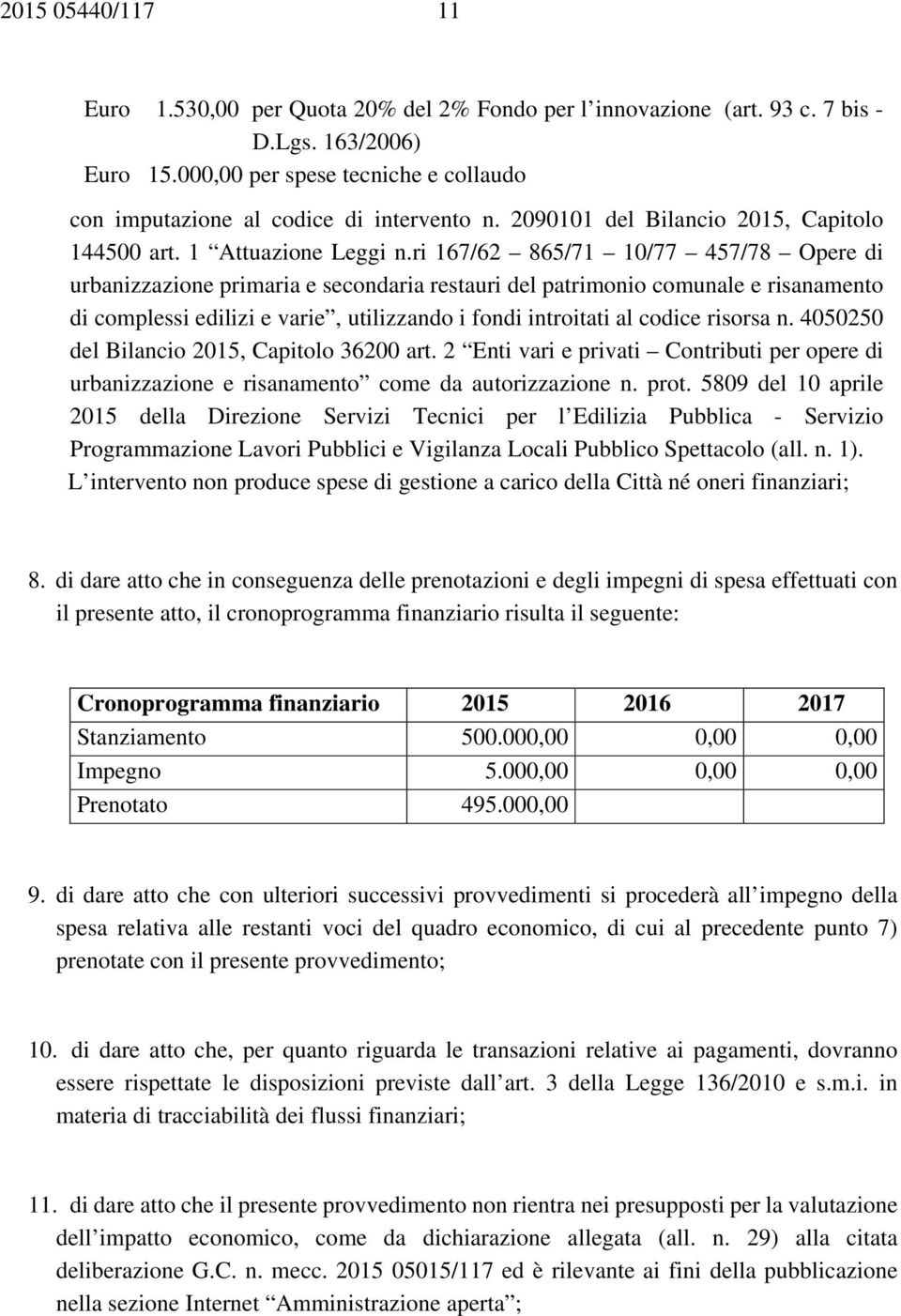 ri 167/62 865/71 10/77 457/78 Opere di urbanizzazione primaria e secondaria restauri del patrimonio comunale e risanamento di complessi edilizi e varie, utilizzando i fondi introitati al codice