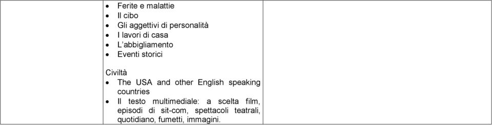 English speaking countries Il testo multimediale: a scelta film,