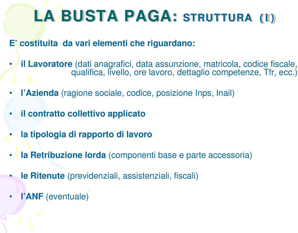 ) l Azienda (ragione sociale, codice, posizione Inps, Inail) il contratto collettivo applicato la tipologia di