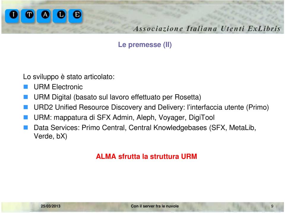 interfaccia utente (Primo) URM: mappatura di SFX Admin, Aleph, Voyager, DigiTool Data