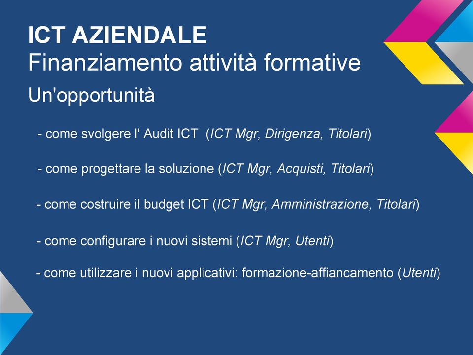 costruire il budget ICT (ICT Mgr, Amministrazione, Titolari) - come configurare i nuovi