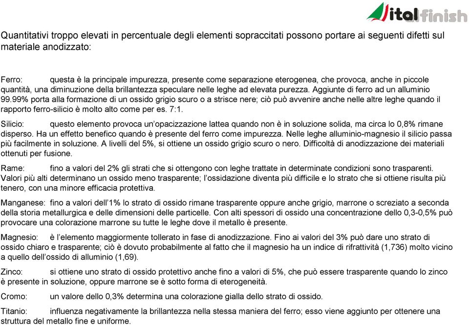 99% porta alla formazione di un ossido grigio scuro o a strisce nere; ciò può avvenire anche nelle altre leghe quando il rapporto ferro-silicio è molto alto come per es. 7:1.