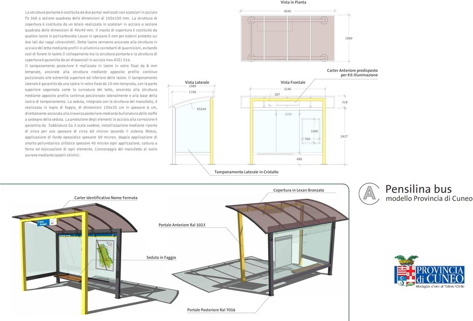 Il manto di copertura è costituito da quattro lastre in policarbonato Lexan in spessore 5 mm per esterni protetto sui due lati dai raggi ultravioletti.