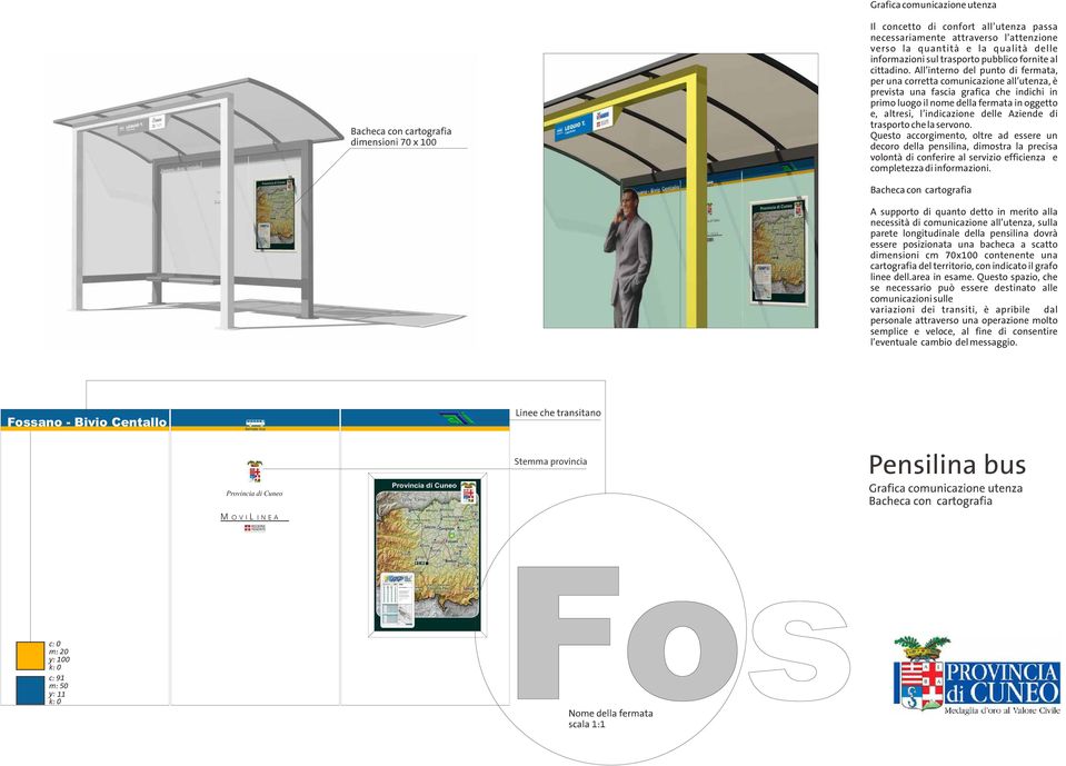 All interno del punto di fermata, per una corretta comunicazione all utenza, è prevista una fascia grafica che indichi in primo luogo il nome della fermata in oggetto e, altresì, l indicazione delle