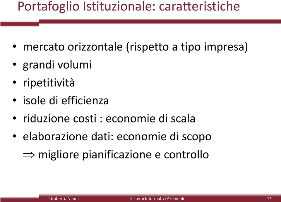 ripetitività isole di efficienza riduzione costi : economie