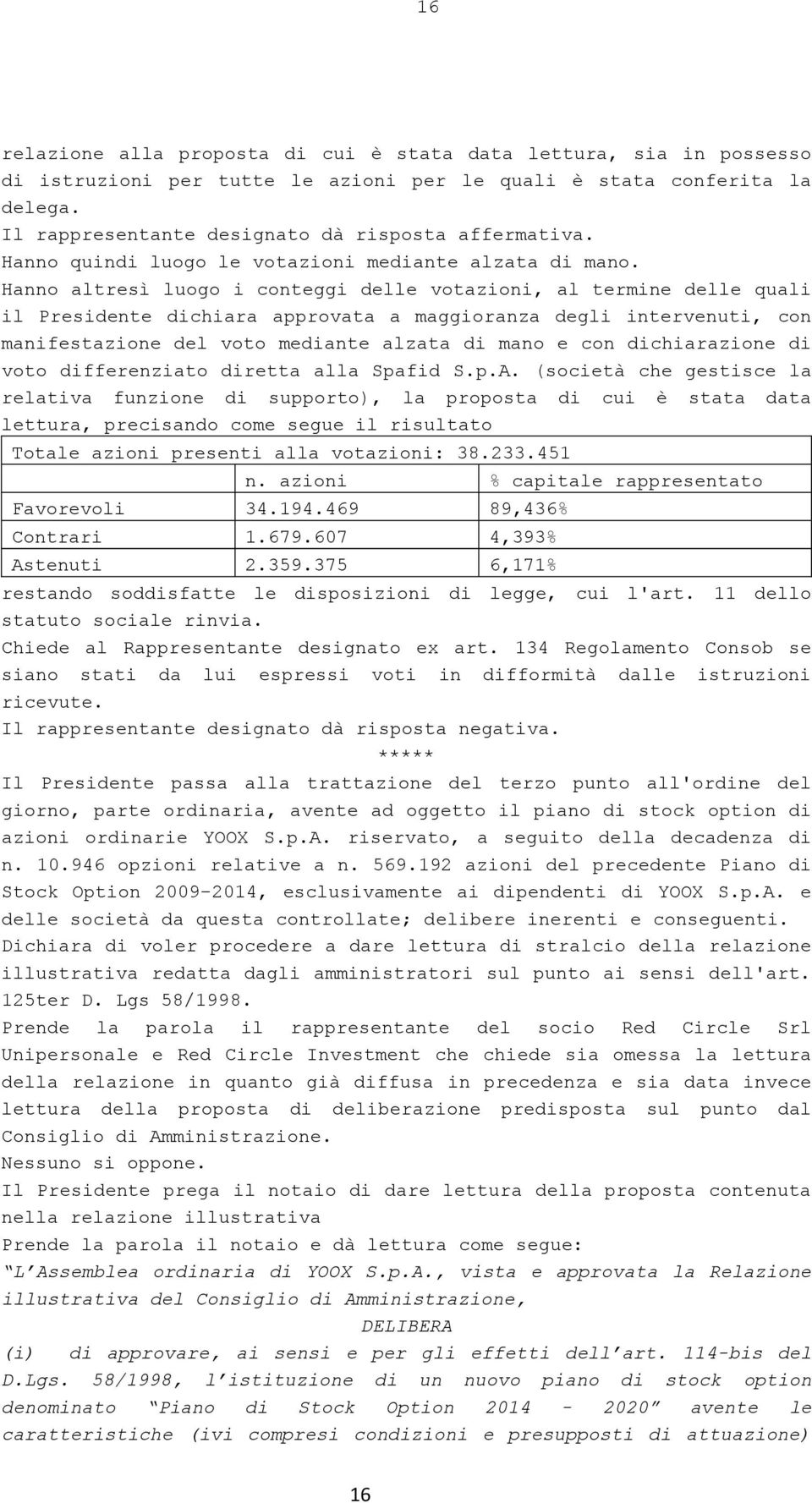 Hanno altresì luogo i conteggi delle votazioni, al termine delle quali il Presidente dichiara approvata a maggioranza degli intervenuti, con manifestazione del voto mediante alzata di mano e con