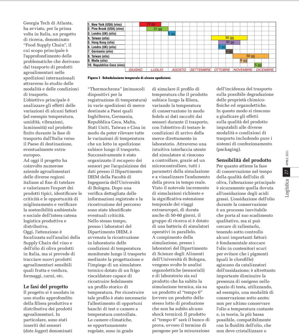 L obiettivo principale è analizzare gli effetti delle variazioni di alcuni fattori (ad esempio temperatura, umidità, vibrazioni, luminosità) sul prodotto finito durante la fase di trasporto dall