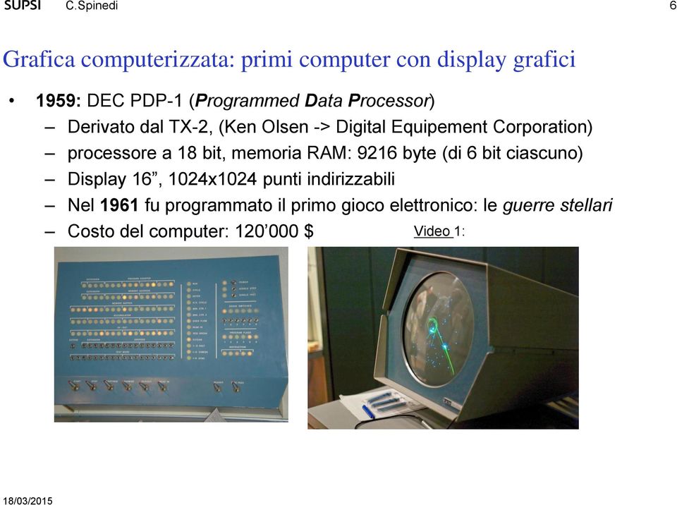 memoria RAM: 9216 byte (di 6 bit ciascuno) Display 16, 1024x1024 punti indirizzabili