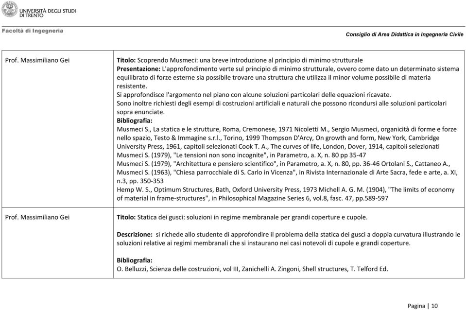 determinato sistema equilibrato di forze esterne sia possibile trovare una struttura che utilizza il minor volume possibile di materia resistente.