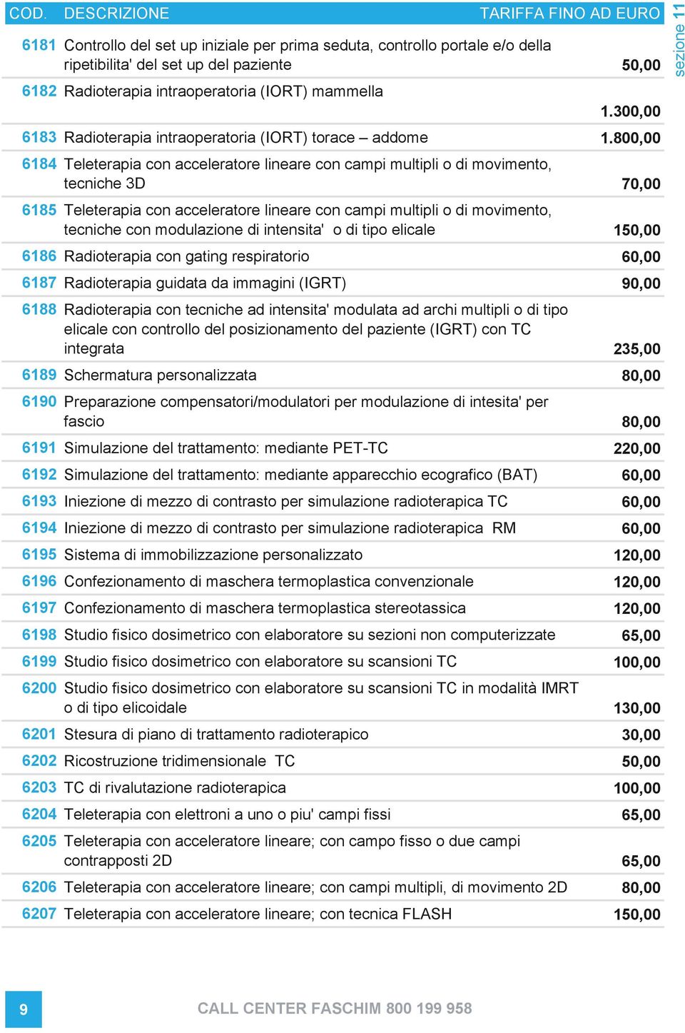 800,00 6184 Teleterapia con acceleratore lineare con campi multipli o di movimento, tecniche 3D 70,00 6185 Teleterapia con acceleratore lineare con campi multipli o di movimento, tecniche con