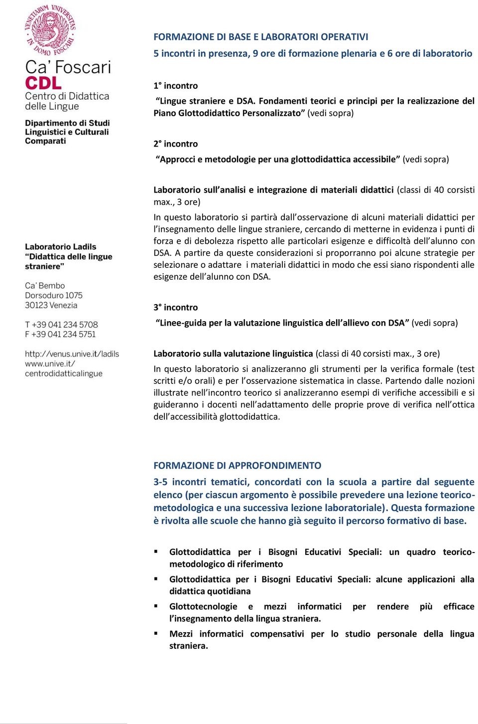 analisi e integrazione di materiali didattici (classi di 40 corsisti max.