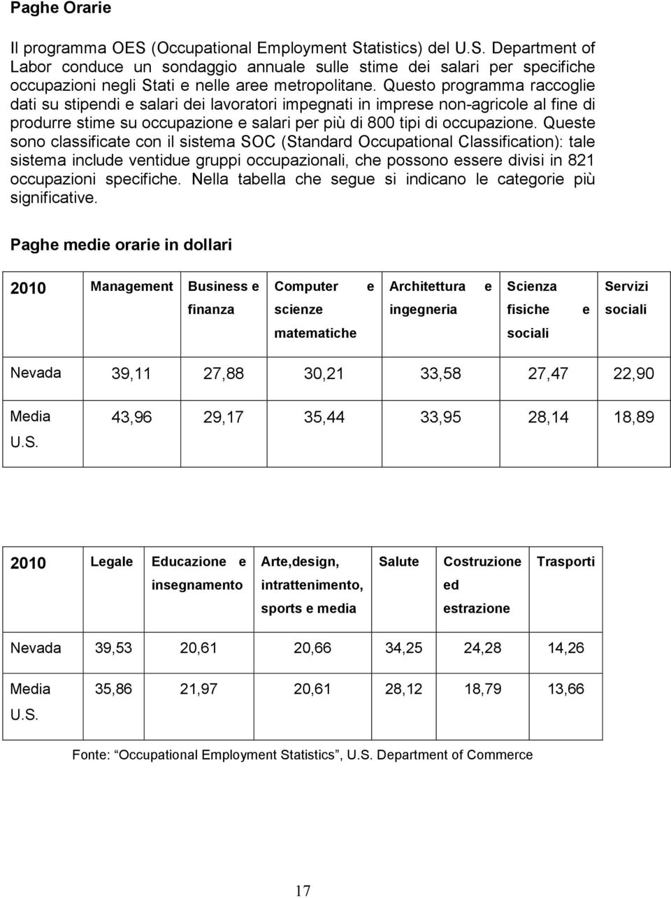 Queste sono classificate con il sistema SOC (Standard Occupational Classification): tale sistema include ventidue gruppi occupazionali, che possono essere divisi in 821 occupazioni specifiche.