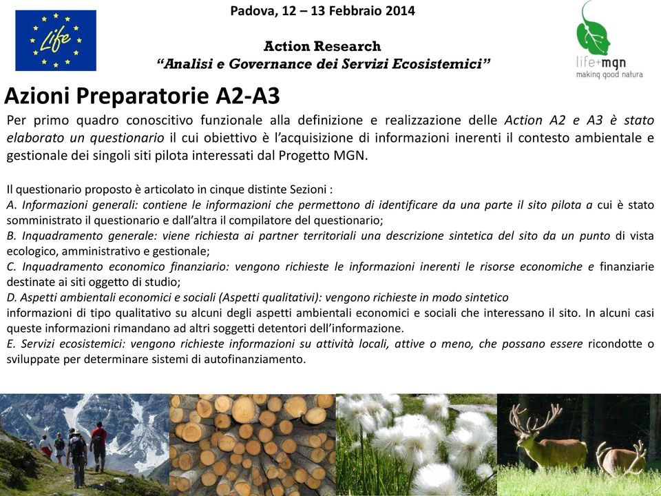 Informazioni generali: contiene le informazioni che permettono di identificare da una parte il sito pilota a cui è stato somministrato il questionario e dall altra il compilatore del questionario; B.