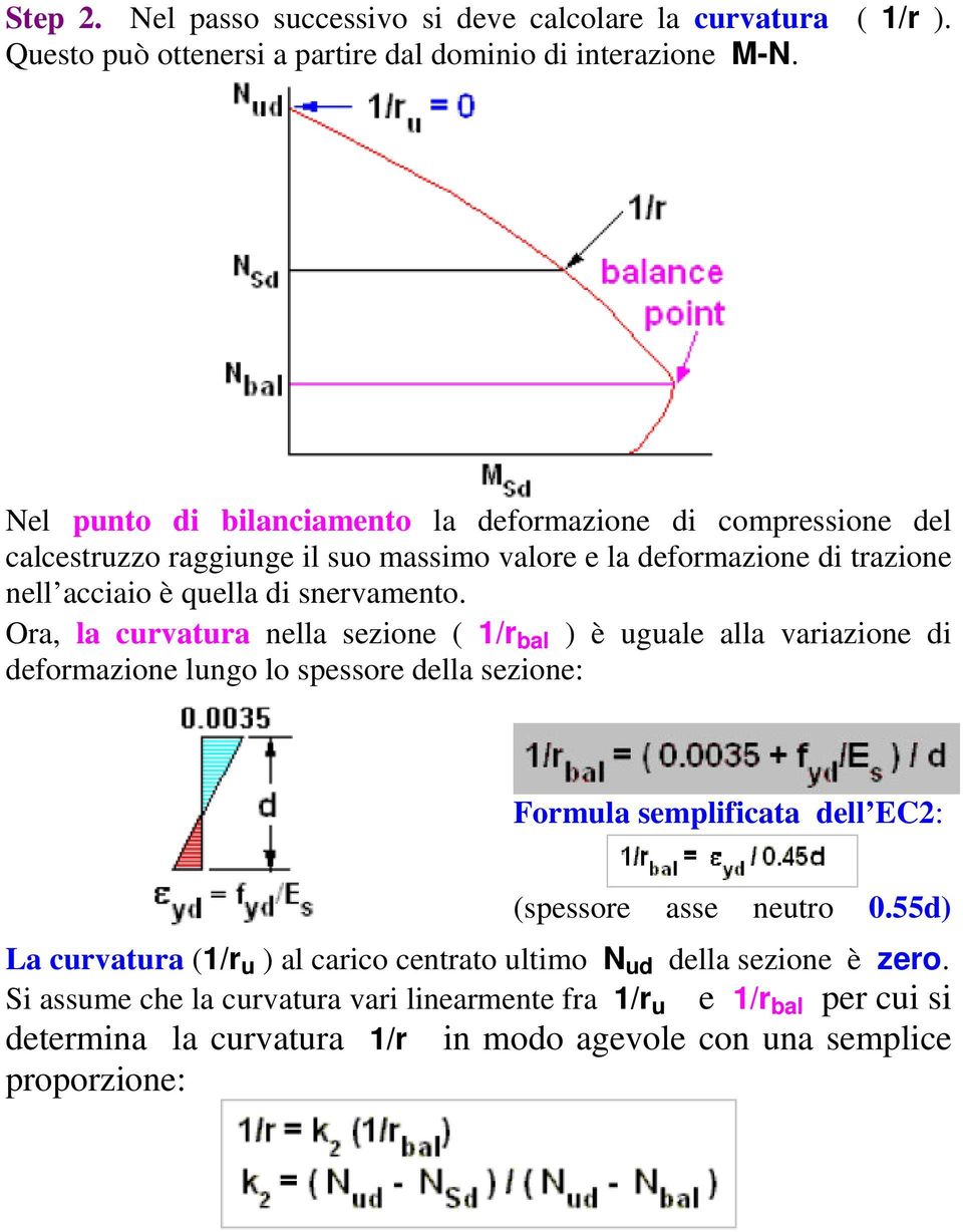 Ora, la curvatura nella sezione ( 1/r bal ) è uguale alla variazione di deformazione lungo lo spessore della sezione: Formula semplificata dell EC2: (spessore asse neutro 0.