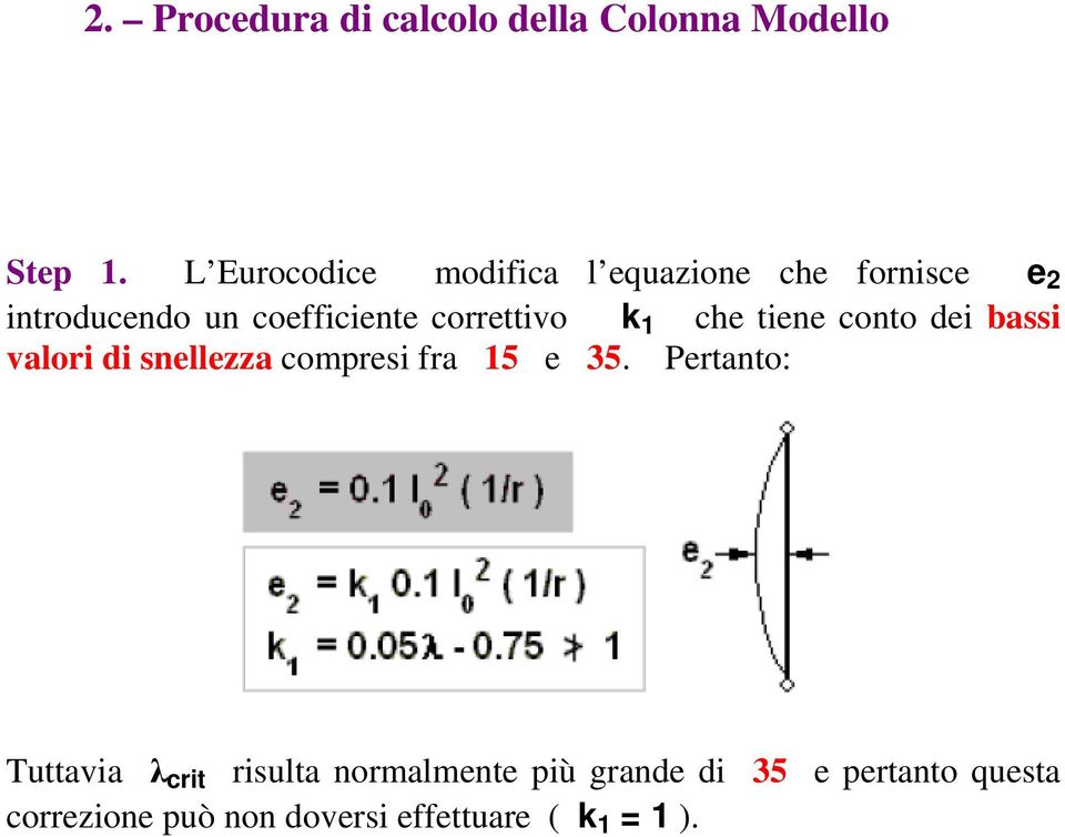 correttivo k 1 che tiene conto dei bassi valori di snellezza compresi fra 15 e 35.