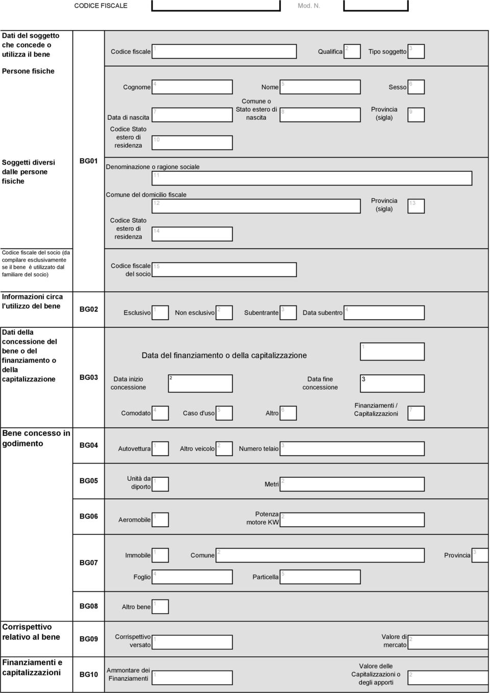 (sigla) 9 Codice Stato estero di residenza 10 Soggetti diversi dalle persone fisiche BG01 Denominazione o ragione sociale 11 Comune del domicilio fiscale 12 Codice Stato estero di residenza 14