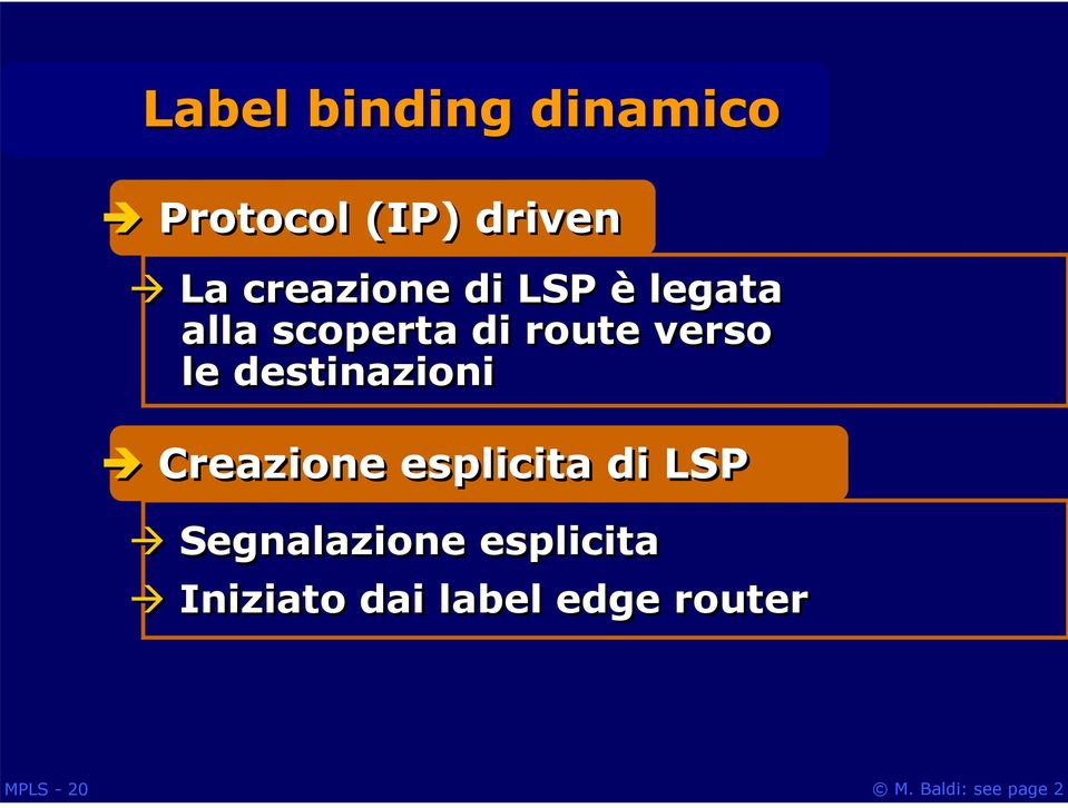 verso le destinazioni Creazione esplicita di LSP