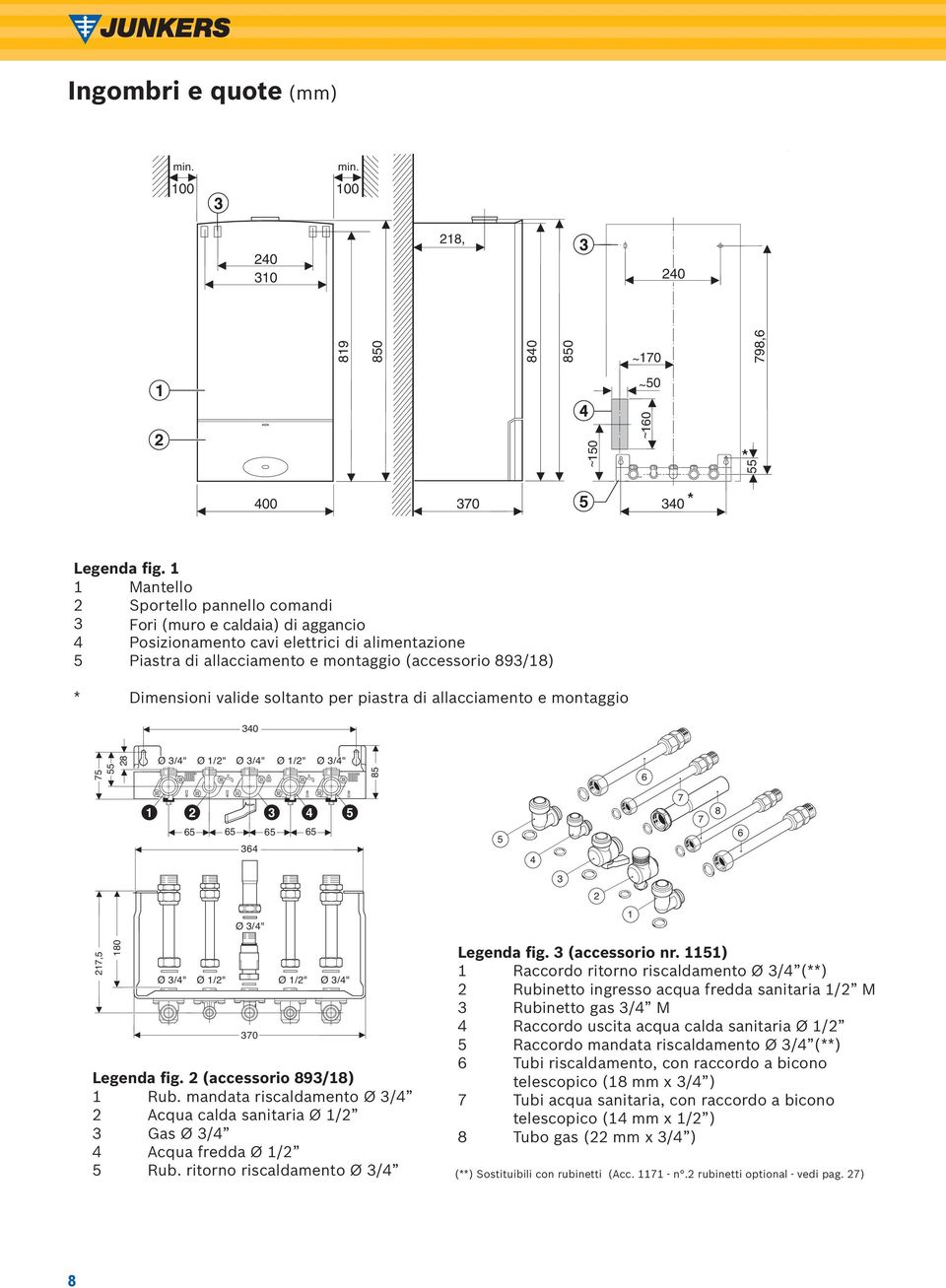 valide soltanto per piastra di allacciamento e montaggio 340 55 75 28 Ø 3/4" Ø 1/2" Ø3/4" Ø 1/2" Ø3/4" 85 6 1 2 3 4 5 65 65 65 65 364 5 4 7 7 8 6 3 2 Ø3/4" 1 217,5 180 Ø3/4" Ø 1/2" Ø1/2" Ø3/4" 370