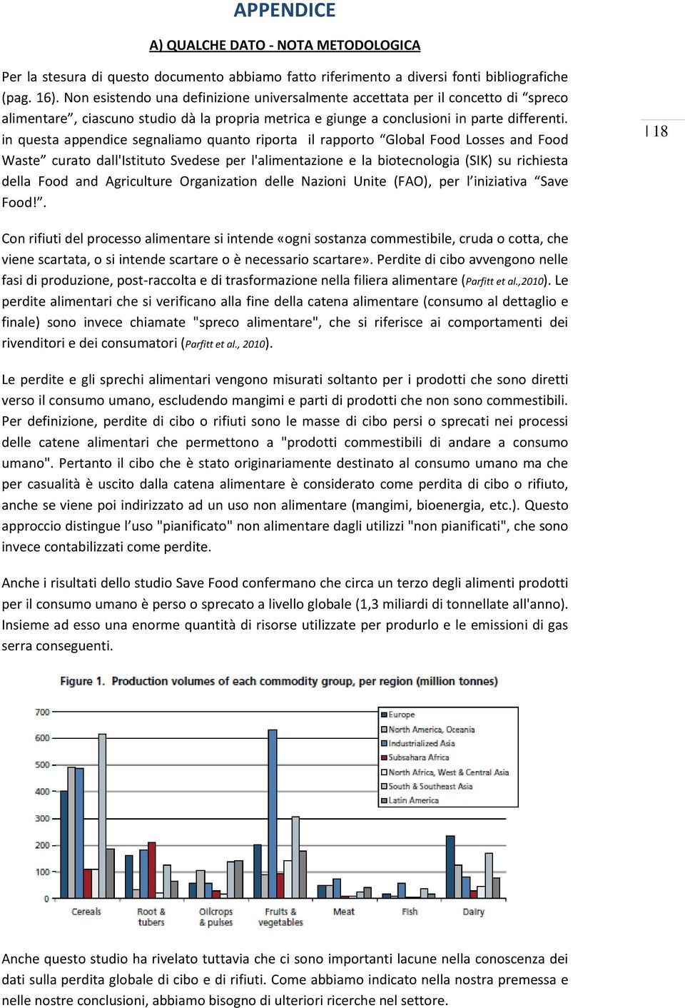 in questa appendice segnaliamo quanto riporta il rapporto Global Food Losses and Food Waste curato dall'istituto Svedese per l'alimentazione e la biotecnologia (SIK) su richiesta della Food and