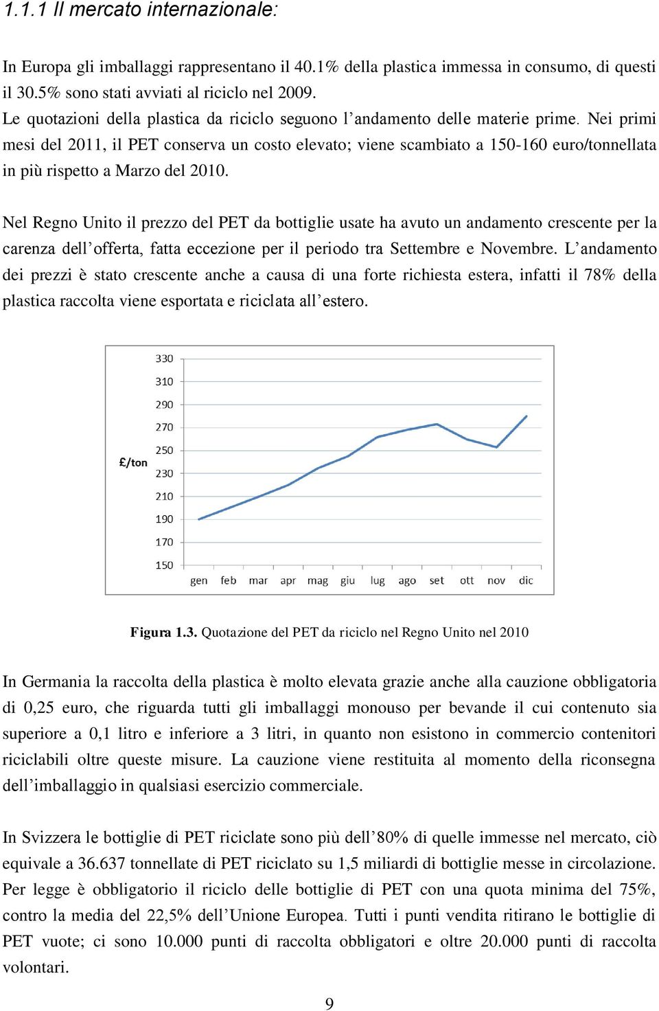Nei primi mesi del 2011, il PET conserva un costo elevato; viene scambiato a 150-160 euro/tonnellata in più rispetto a Marzo del 2010.