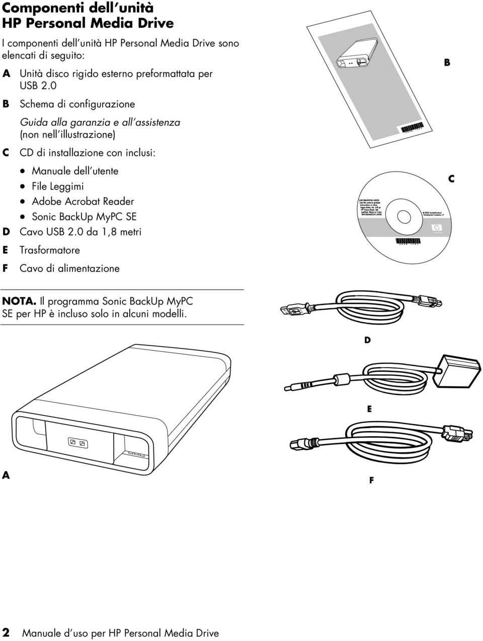 0 B Schema di configurazione Guida alla garanzia e all assistenza (non nell illustrazione) C CD di installazione con inclusi: Manuale dell