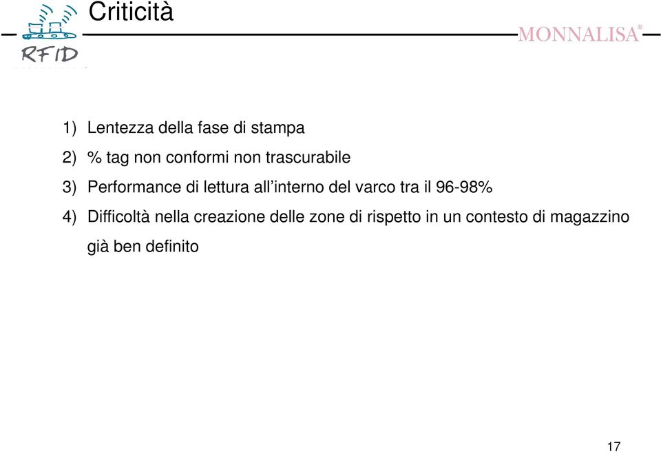 interno del varco tra il 96-98% 4) Difficoltà nella