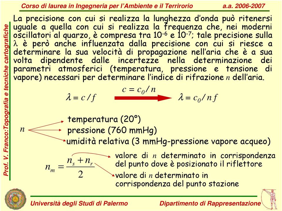 oscillatori al quarzo, è compresa tra 10-6 e 10-7 ; tale precisione sulla λ è però anche influenzata dalla precisione con cui si riesce a determinare la sua velocità di propagazione nell aria che è a