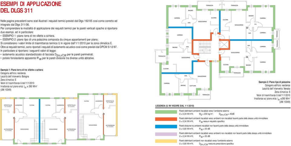 ESEMPIO 2: piano tipo di una palazzina composta da cinque appartamenti per piano; Si considerano i valori limite di trasmittanza termica U in vigore dall 1/1/2010 per la zona climatica E.