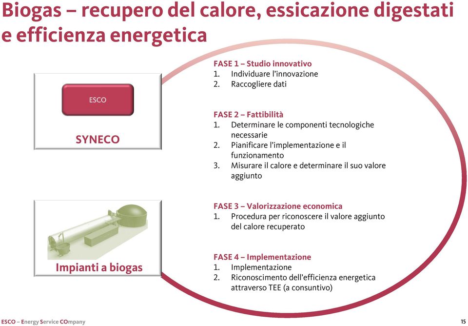 Pianificare l implementazione e il funzionamento 3. Misurare il calore e determinare il suo valore aggiunto FASE 3 Valorizzazione economica 1.