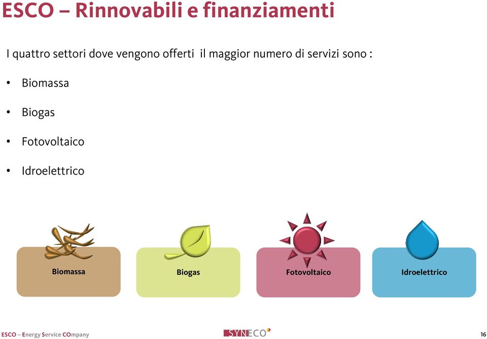 di servizi sono : Biomassa Biogas Fotovoltaico