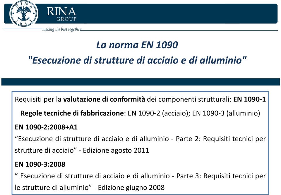 di strutture di acciaio e di alluminio - Parte 2: Requisiti tecnici per strutture di acciaio - Edizione agosto 2011 EN