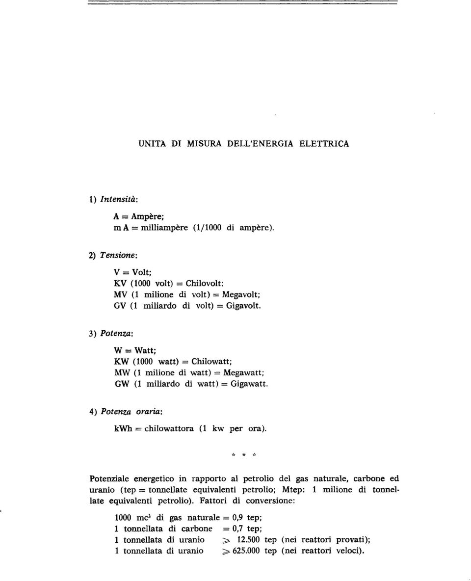 3) Potenza: W = Watt; KW (1000 watt) = Chilowatt; MW (1 milione di watt) = Megawatt; GW (1 miliardo di watt) = Gigawatt. 4) Potenza oraria: kwh = chilowattora (1 kw per ora).