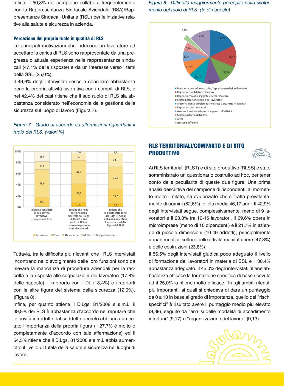 Percezione del proprio ruolo in qualità di RLS Le principali motivazioni che inducono un lavoratore ad accettare la carica di RLS sono rappresentate da una pregressa o attuale esperienza nelle