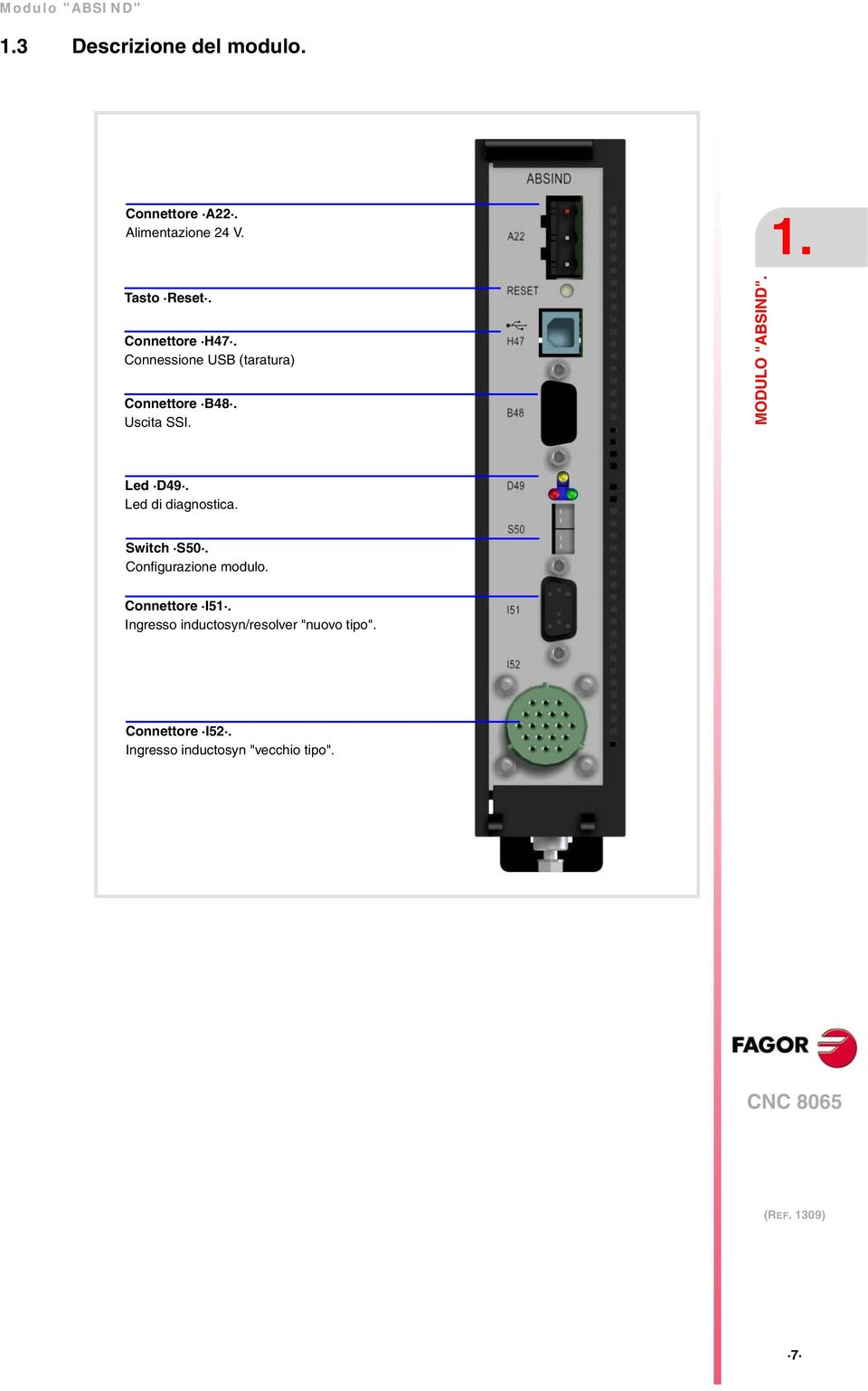 Led di diagnostica. Switch S50. Configurazione modulo. Connettore I5.