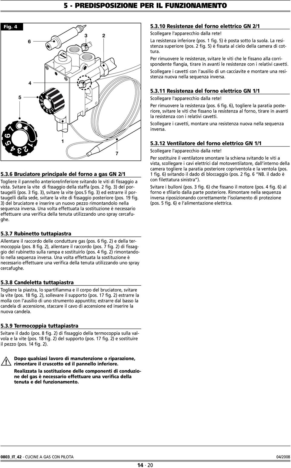 3) ed estrarre il portaugelli dalla sede, svitare la vite di fissaggio posteriore (pos. 19 fig. 3) del bruciatore e inserire un nuovo pezzo rimontandolo nella sequenza inversa.