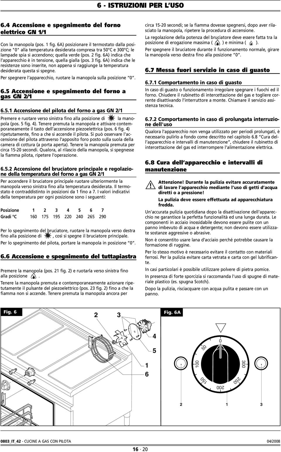 6A) indica che l apparecchio è in tensione, quella gialla (pos. 3 fig. 6A) indica che le resistenze sono inserite, non appena si raggiunge la temperatura desiderata questa si spegne.