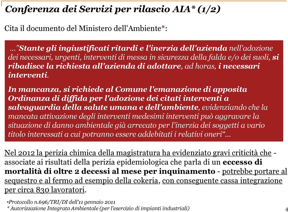 In mancanza, si richiede al Comune l'emanazione di apposita Ordinanza di diffida per l'adozione dei citati interventi a salvaguardia della salute umana e dell'ambiente, evidenziando che la mancata