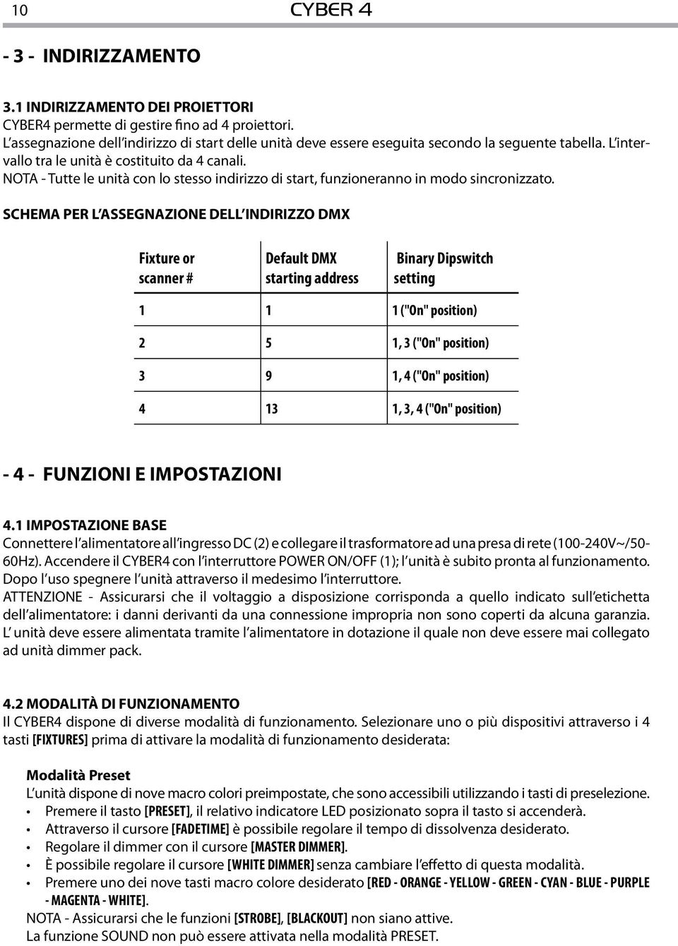 NOTA - Tutte le unità con lo stesso indirizzo di start, funzioneranno in modo sincronizzato.