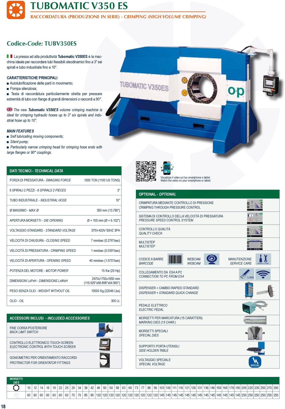 Autolubrificazione delle parti in movimento; Pompa silenziosa; Testa di raccordatura particolarmente stretta per pressare estremità di tubo con flange di grandi dimensioni o raccordi a 90.